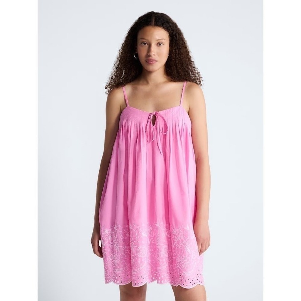 Free Assembly Pink Cotton Eyelet Mini Dress Sleeveless Adjustable Straps Large